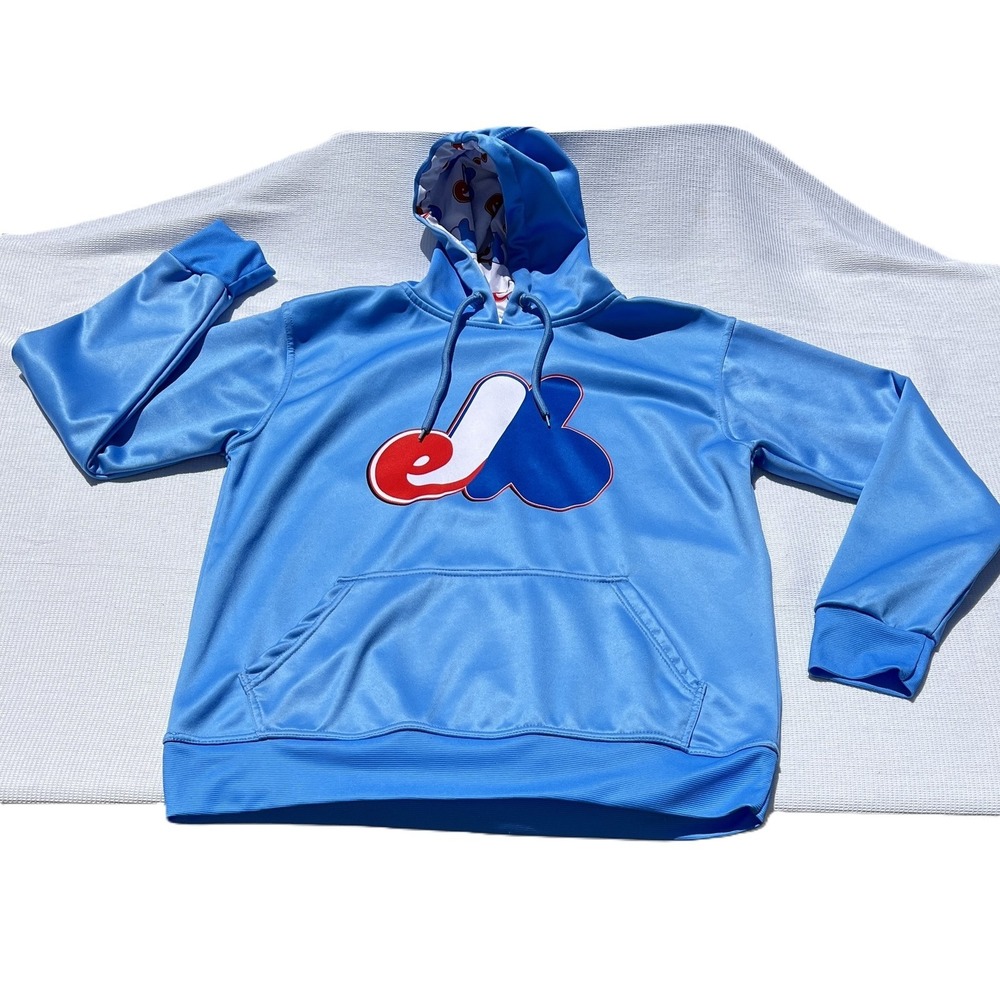 Montreal Expos MLB Logo Hoodie Men's Light Blue Pullover Activewear Sweatshirt